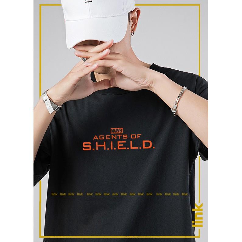 Áo thun đen MARVEL SHIELD tay lỡ hình in đủ màu chất