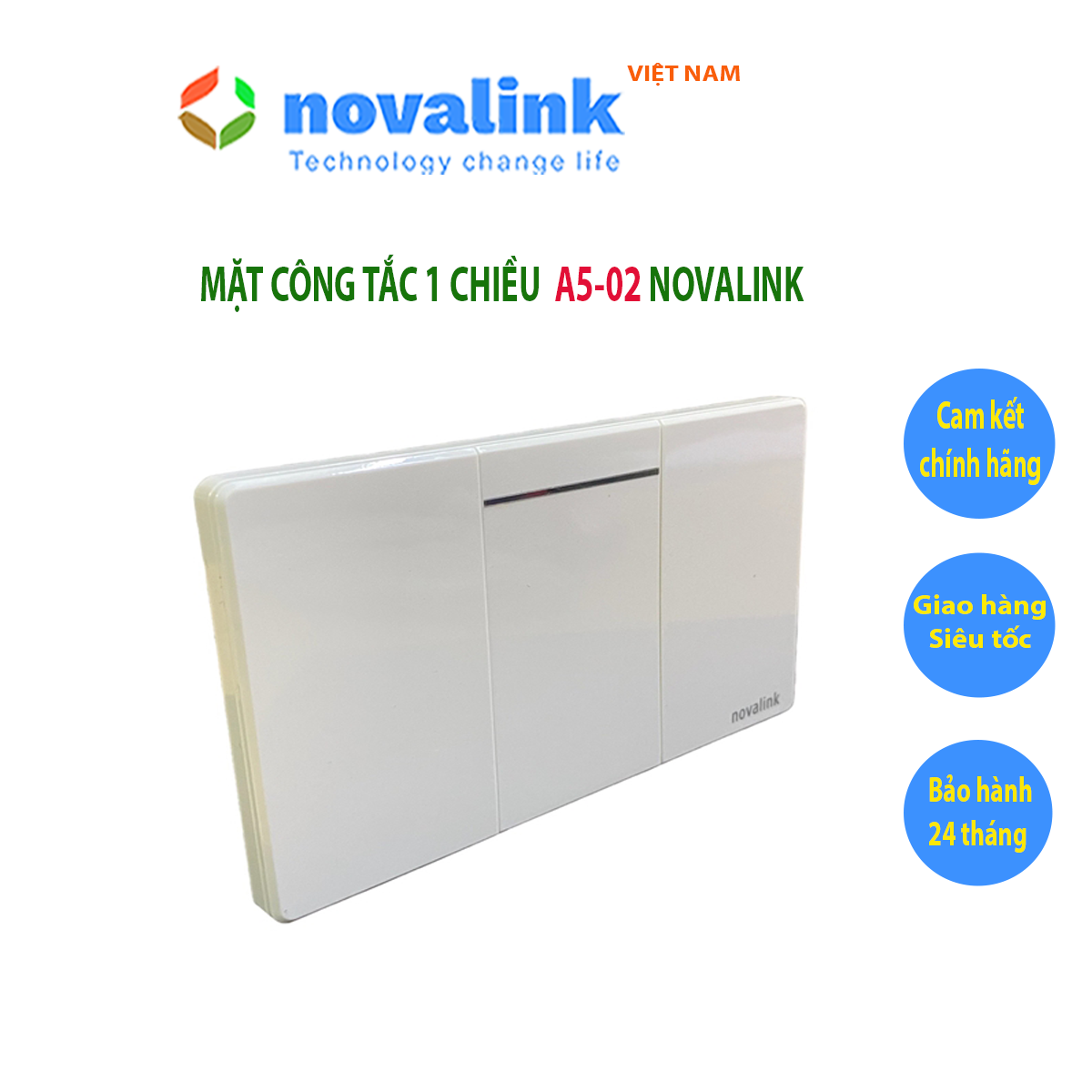 Mặt 1-2-3-4 công tắc đèn 1 chiều Novalink chính hãng, mặt nhựa chống cháy, lõi đồng dày 0.7mm. Bảo hành 24 tháng