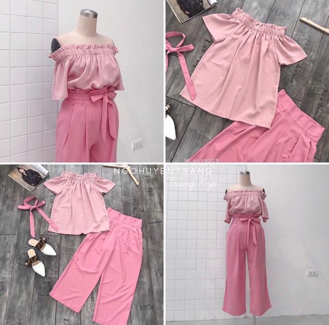 Sét quần hồng áo trễ vai