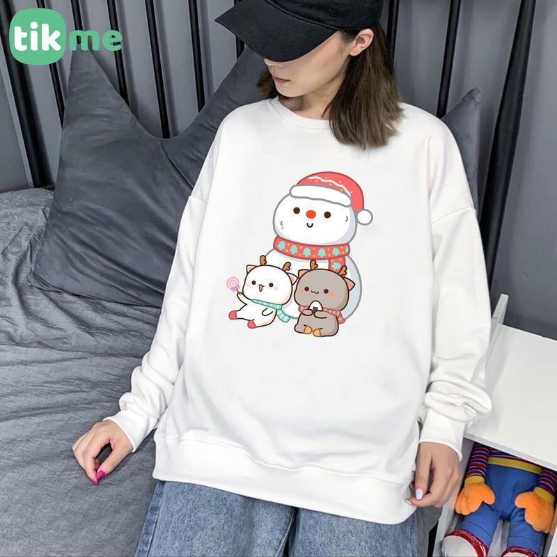 Áo nỉ sweater dáng rộng giáng sinh và mèo con có ảnh thật shop tự chụp size XS-2XL - Trắng,M