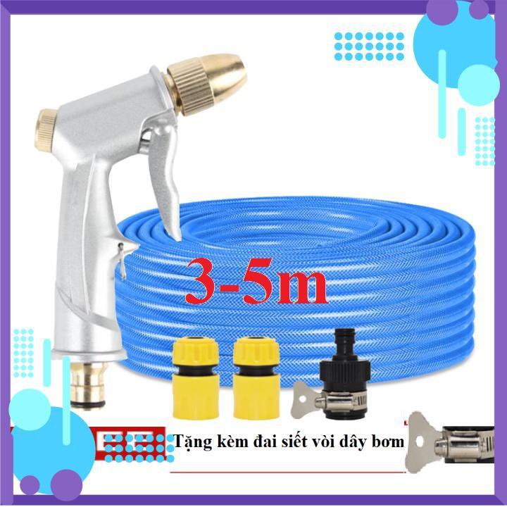 ️ Bộ dây vòi xịt nước rửa xe, tưới cây , tăng áp 3 lần, loại 3m, 5m 206701 đầu đồng,cút,nối nhựa đen+ đai
