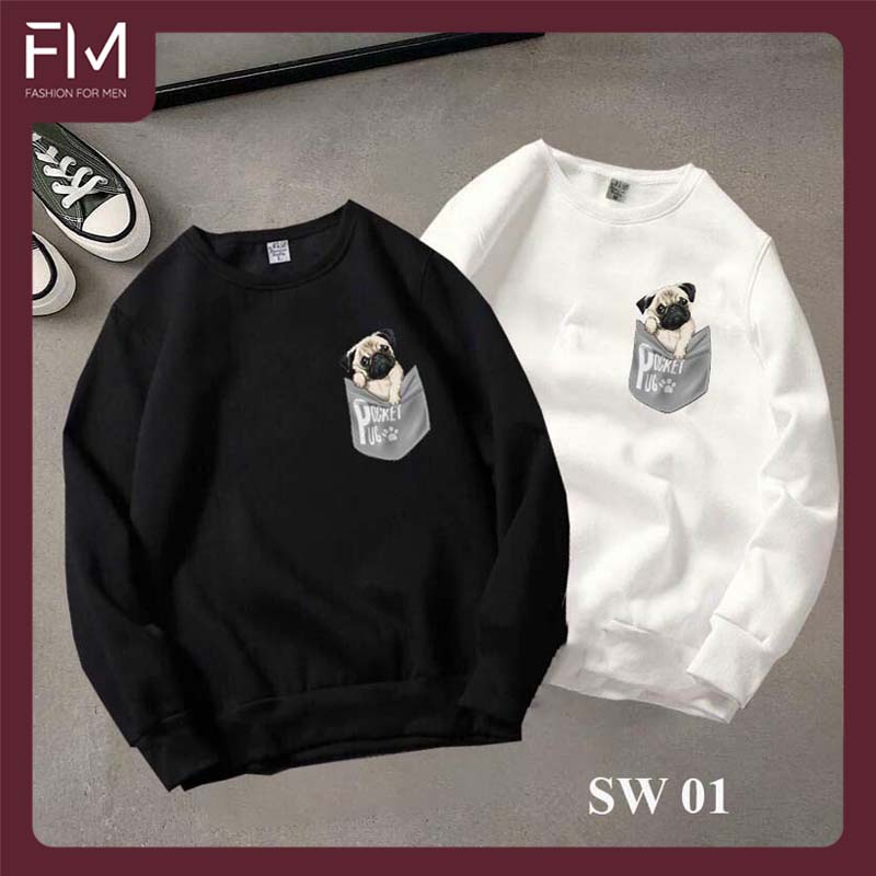 Áo sweater nam nữ form rộng Unisex một màu in hình cá tính Hàn Quốc – FORMEN SHOP – FMGV038