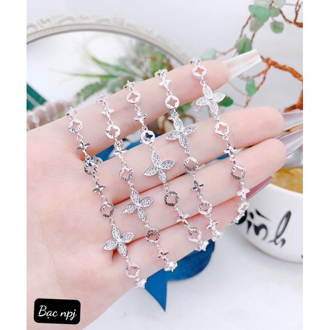 Lắc tay hoa 4 cánh kiểu mới xinh xắn , Vòng tay nữ Bạc Ta - bạc npj