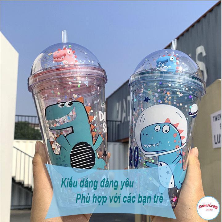 Bình Nước Khủng Long 3D Kim Tuyến Dung Tích 500ml Xinh Xắn 00653