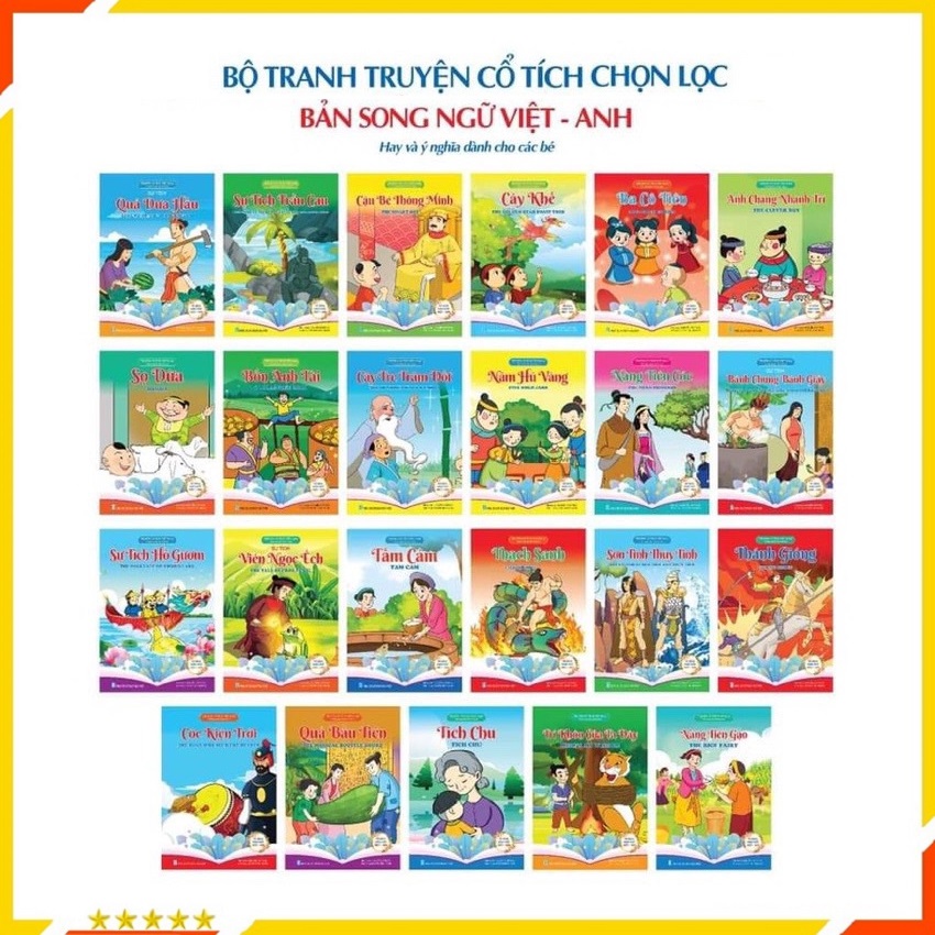 Combo 20 quyển truyện cổ tích song ngữ Anh Việt cho bé truyện cổ tích Việt Nam, truyện cổ tích thế giới