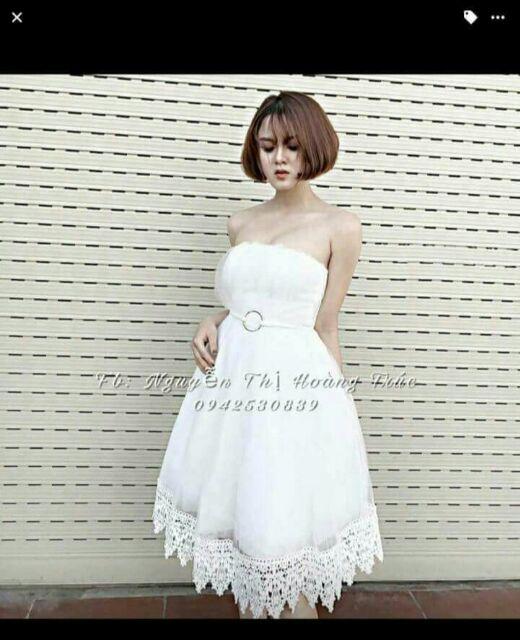Đầm cúp nhúng lưới viền ren lai