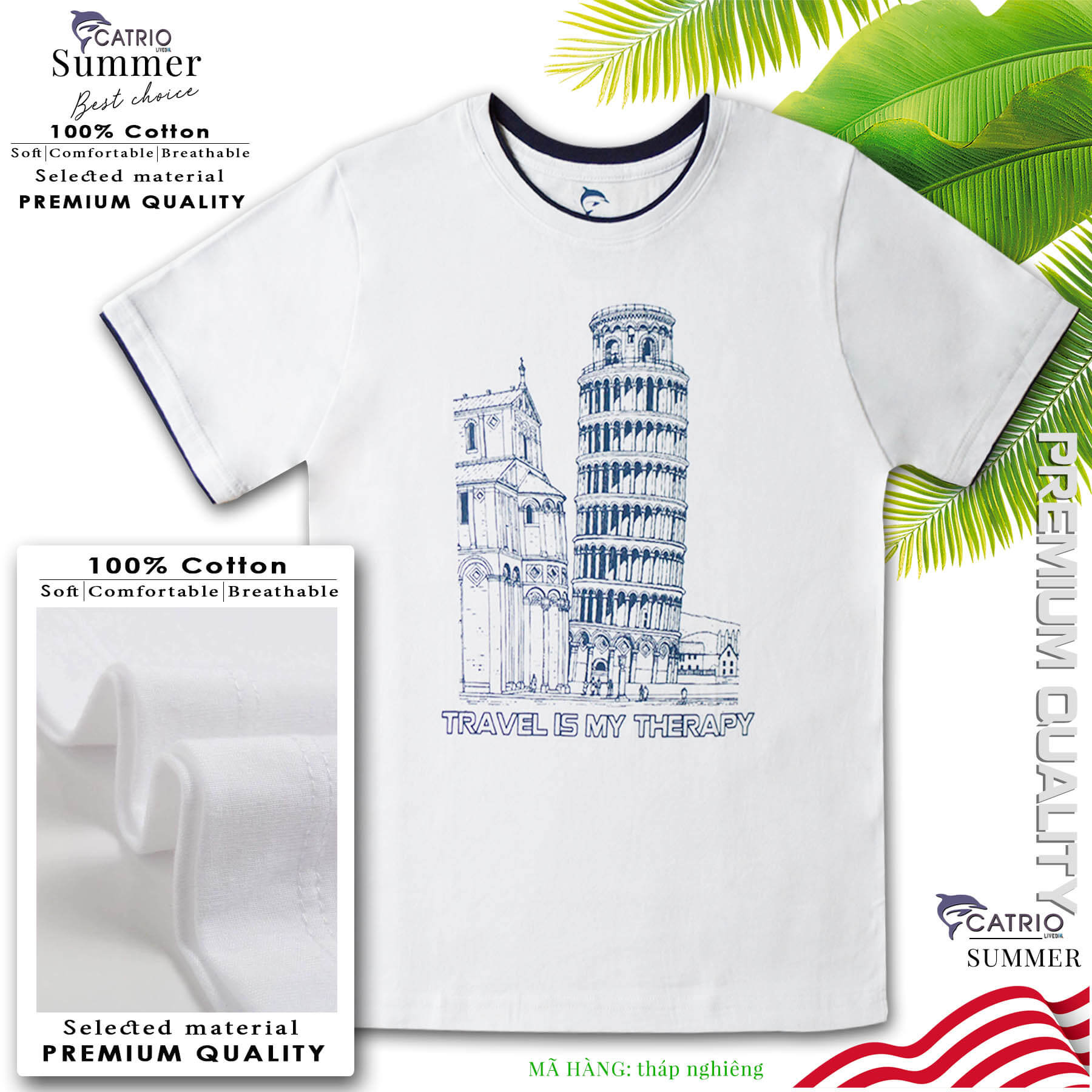 ÁO BÉ TRAI NGẮN TAY CATRIO là áo thun trẻ em, áo phông bé trai từ 9 tuổi đến 12 tuổi vải 100% cotton an toàn in Tháp nghiêng thuộc BST quần áo trẻ em mùa hè CATRIO màu TRẮNG