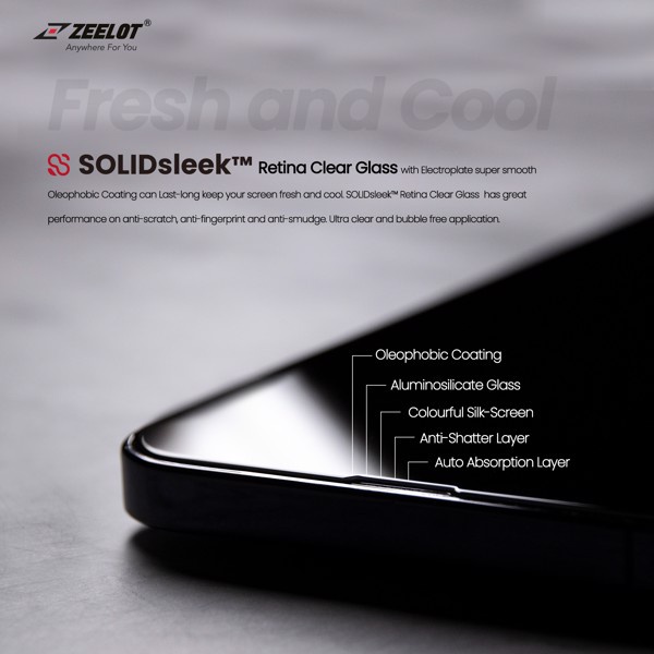 Kính Cường Lực ZEELOT SOLIDSLEEK Retina Clear dành cho 13mini/13/13Pro/13ProMax - Hàng chính hãng