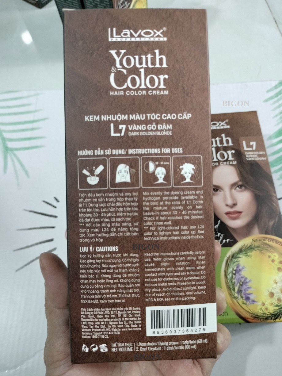 (Vàng Gỗ Đậm) Kem Nhuộm Dưỡng Tóc Màu Thời Trang Lavox Youth&amp;Color L7 - Dark Golden Blode