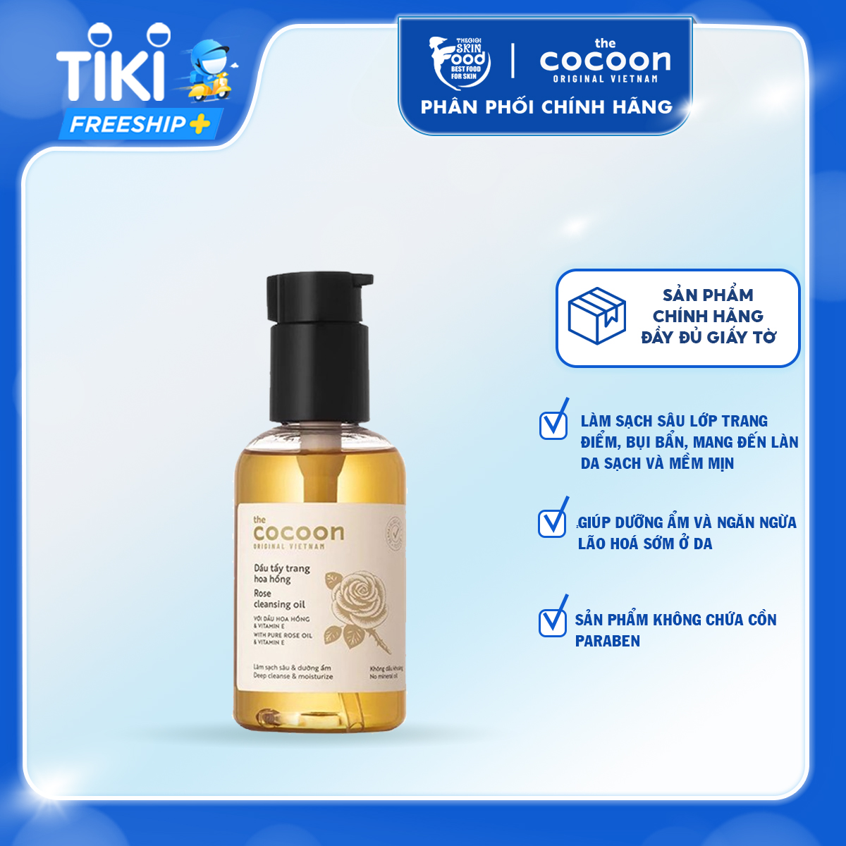 Dầu Tẩy Trang Tinh Dầu Hoa Hồng Chưng Cất The Cocoon Rose Cleansing Oil