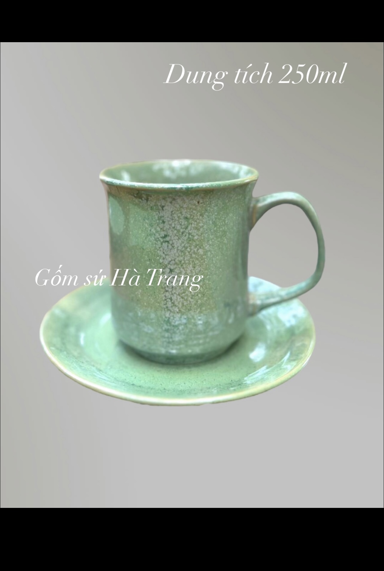 Set cốc đĩa gốm sứ Bát Tràng cao cấp men hoả biến ngọc tuyết dung tích 250ml