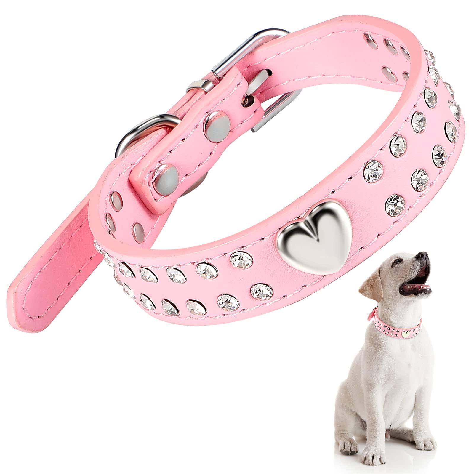 Vòng cổ  Dog Vòng cổ có thể điều chỉnh vòng cổ pha lê trong vòng rhinestones bling chó trong da pu trái tim cho chó nhỏ và vừa có kích thước, kích thước S