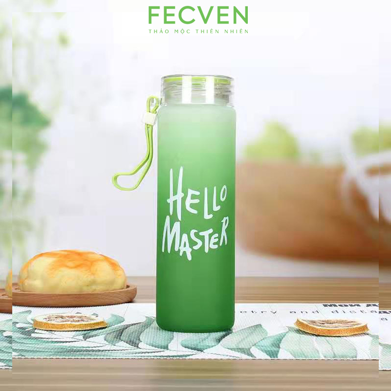 Bình Nước Thủy Tinh Hello Master, Quai Xách Silicon Dung Tích 480ML Fecven