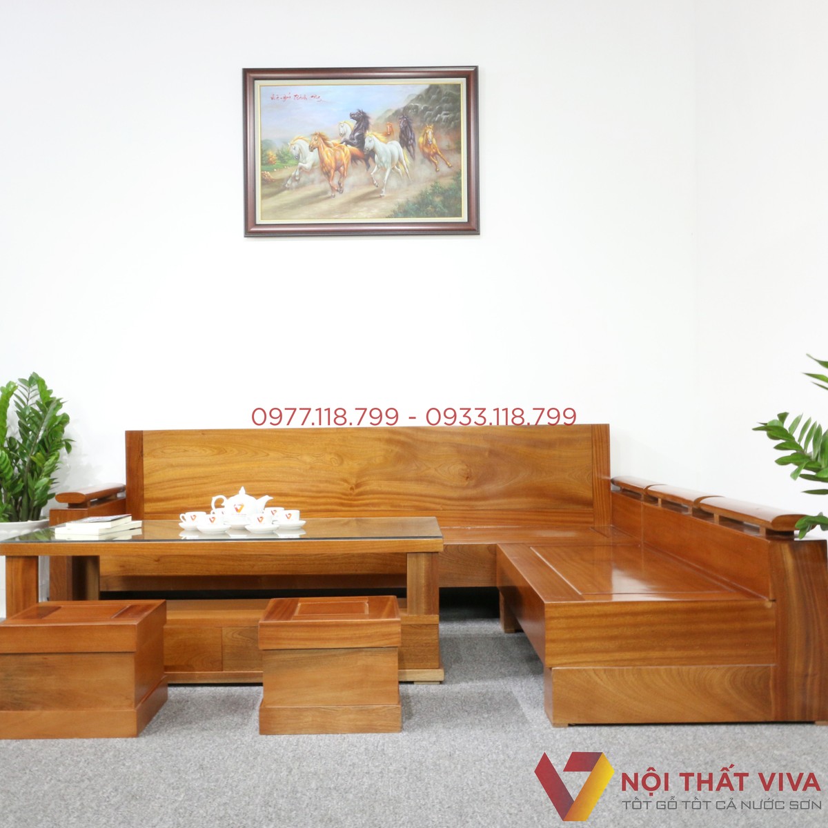 Bộ Sofa Phòng Khách Gỗ Xoan Đào Góc L