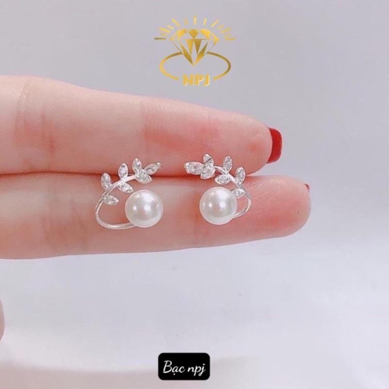 Bông Tai lá gắn trai trẻ trung, Hoa tai nữ Bạc Ta - bạc Npj