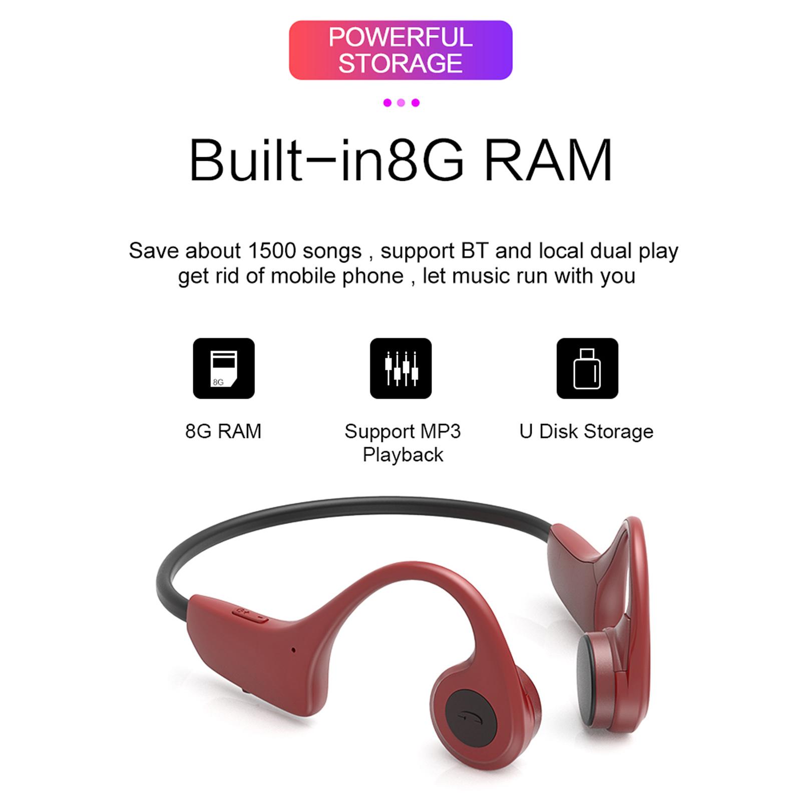 Tai nghe Bluetooth 5.0 kiểu dáng xương không dây 8GB có micrô cho điện thoại thông minh máy tính bảng H10 Bone Conduction Headset