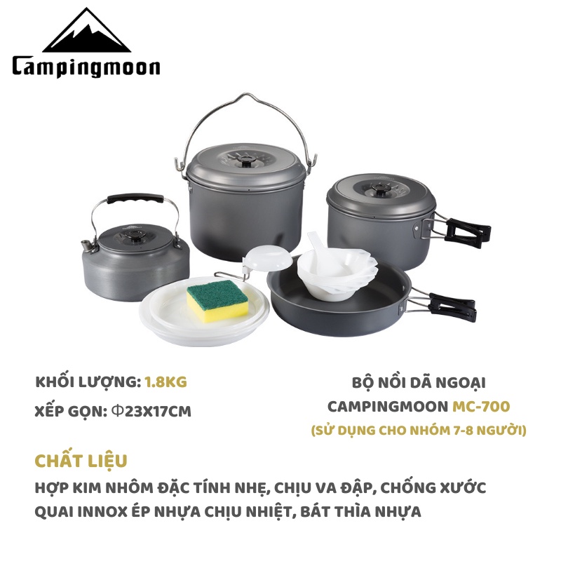 Bộ nồi nấu ăn gấp gọn cho 7-8 người Campingmoon MC-700