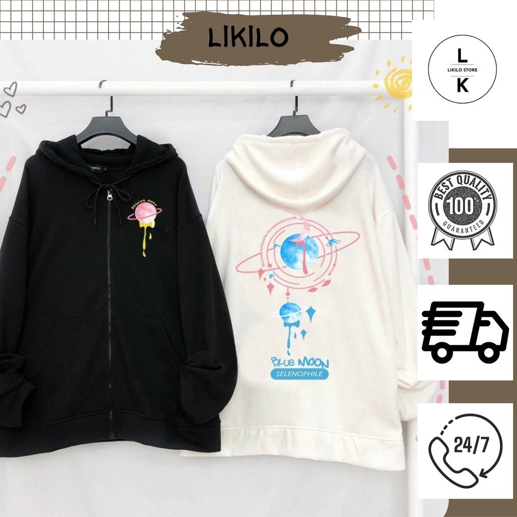 Áo khoác nỉ, Áo Hoodie Dây Kéo, Áo Khoác Form Rộng Unisex. K100 Hình In KTS 2 màu Đen và Trắng 