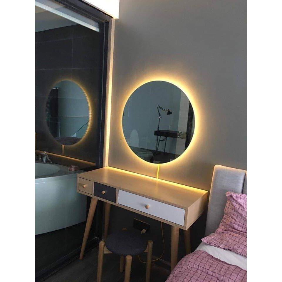 Gương đèn led cảm ứng để bàn trang điểm makeup nhà tắm phòng wc cao cấp thông minh treo tường kích thước tròn 70cm và 80cm guonghoangkim mã HK-0003