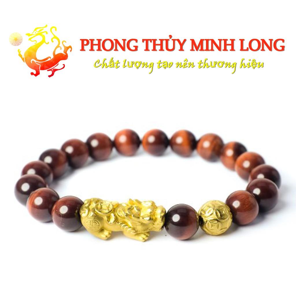 Vòng tay đá mắt hổ Đỏ Nâu 5A mix Tỳ Hưu và 1 hạt kim tiền hợp mệnh Hỏa và Thổ
