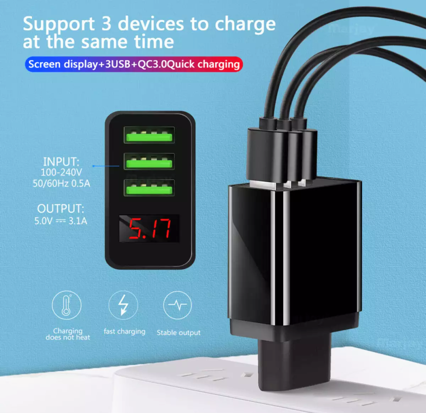 SIÊU GIÁ VỚI CỐC SẠC ĐIỆN THOẠI VỚI 3 CỔNG SẠC USB BÁO ĐIỆN ÁP KHI SẠC THÔNG MINH MẪU MỚI ĐẸP CHUẨN CHẤT LƯỢNG
