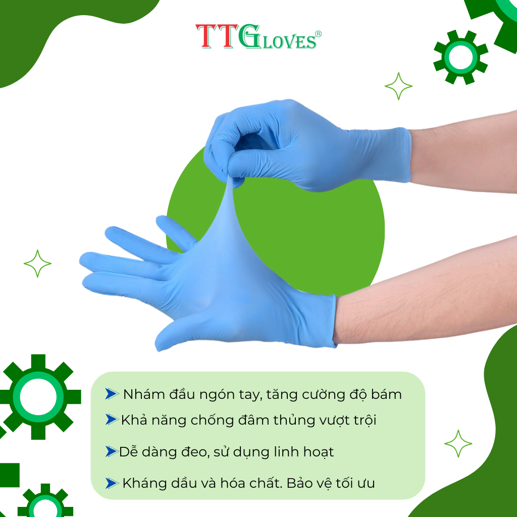 Găng Tay Cao Su Y Tế Size S Không Bột Nitrile TTGLOVES Màu Xanh Nhạt (100 Chiếc)
