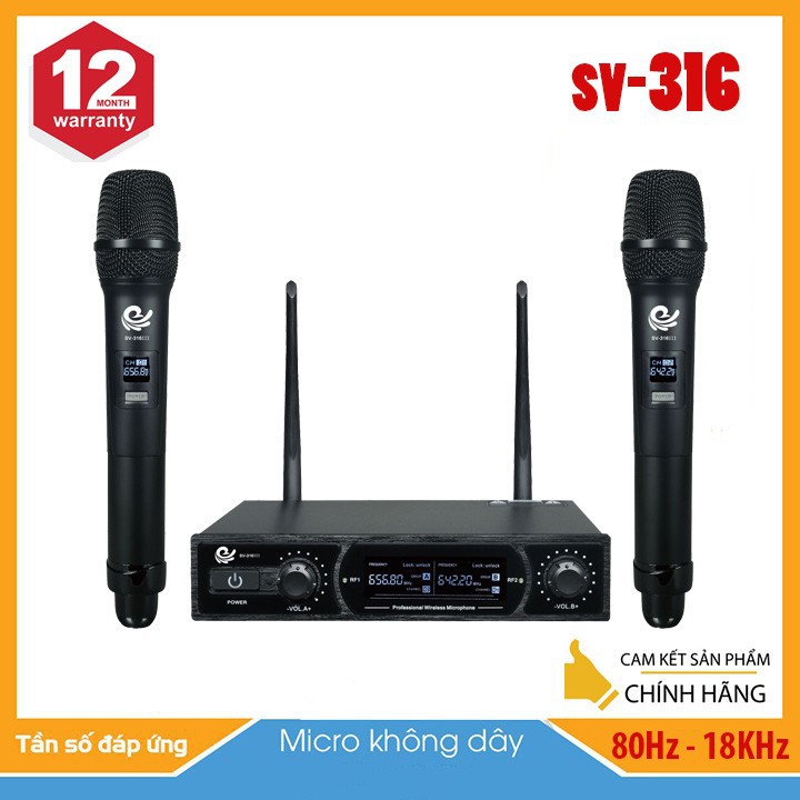 Bộ Micro không dây SV-316 cao cấp, Có đầu thu (2 Mic) - Hàng chính hãng