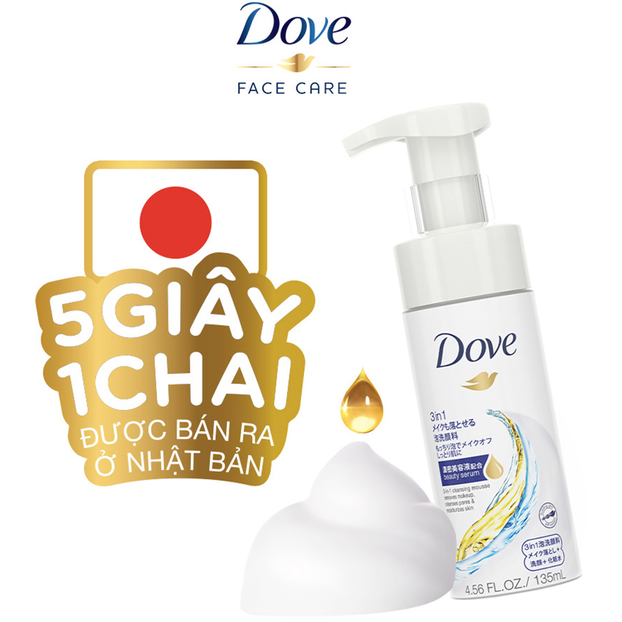 Mousse Rửa Mặt 3 Trong 1 Dove 135ml Tặng Kem Xả Dove Phục Hồi Hư Tổn 1 Phút Dạng Gel Sữa Dưỡng 150ml