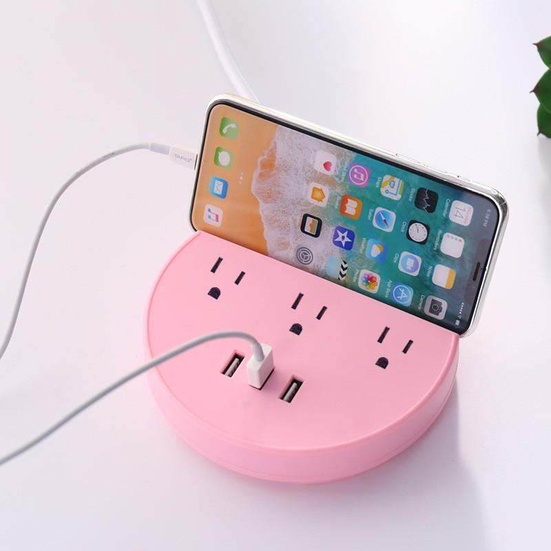 Ổ điện tròn dính tường đa chức năng thông minh có chân sạc usb và kệ để điện thoại