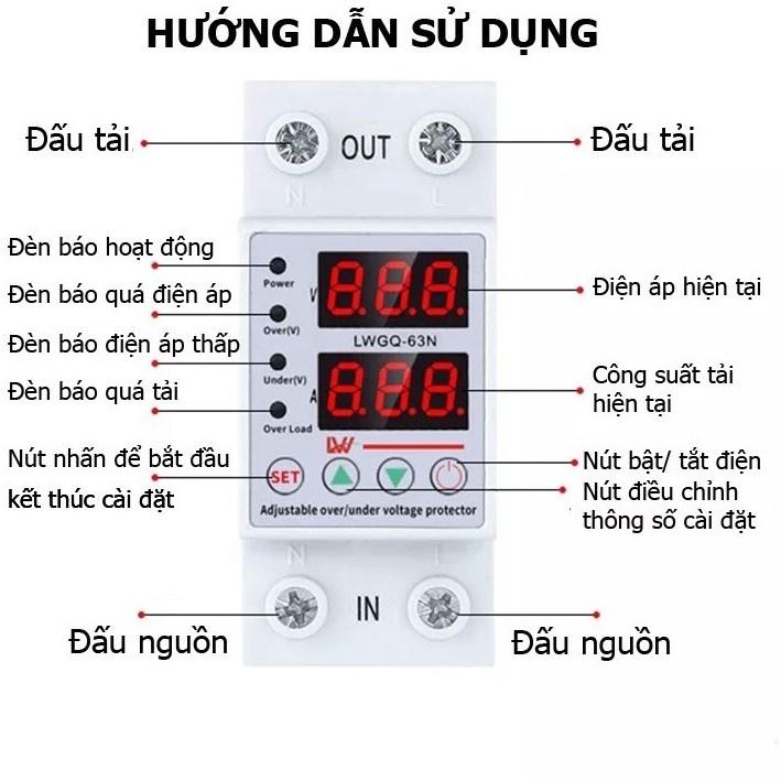 Bộ bảo vệ đứt dây trung tính, quá áp, thấp áp, quá dòng 63A