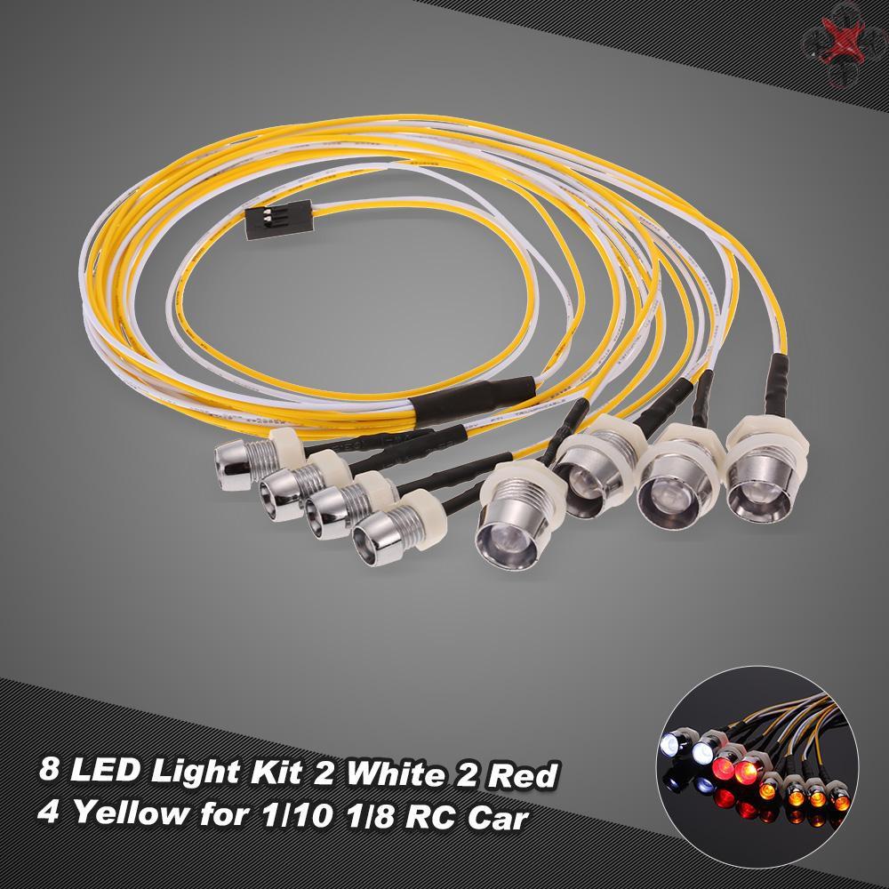Set 2 Đèn 8 Led 4 Bóng Cho Xe Điều Khiển Từ Xa 1/10 1/8 Traxxas Hsp Redcat Rc4Wd Tamiya Axial Scx10 D90 Hpi
