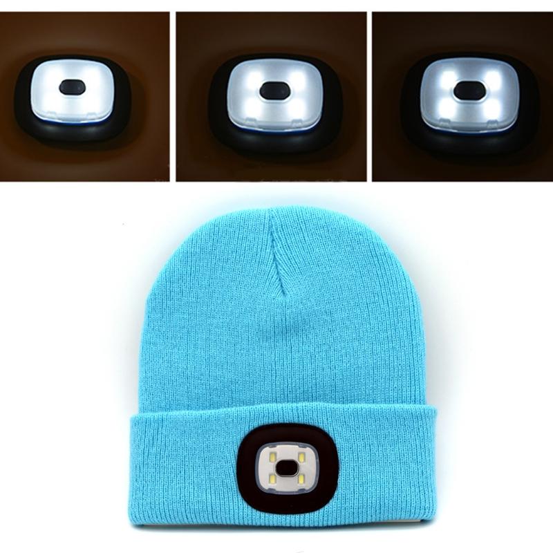 USB Mũ có thể sạc lại mũ dệt kim với đèn LED cao độ sáng của trẻ em mũ thứ 4 LED Night Lighting Beanie Mũ bean Color: FY