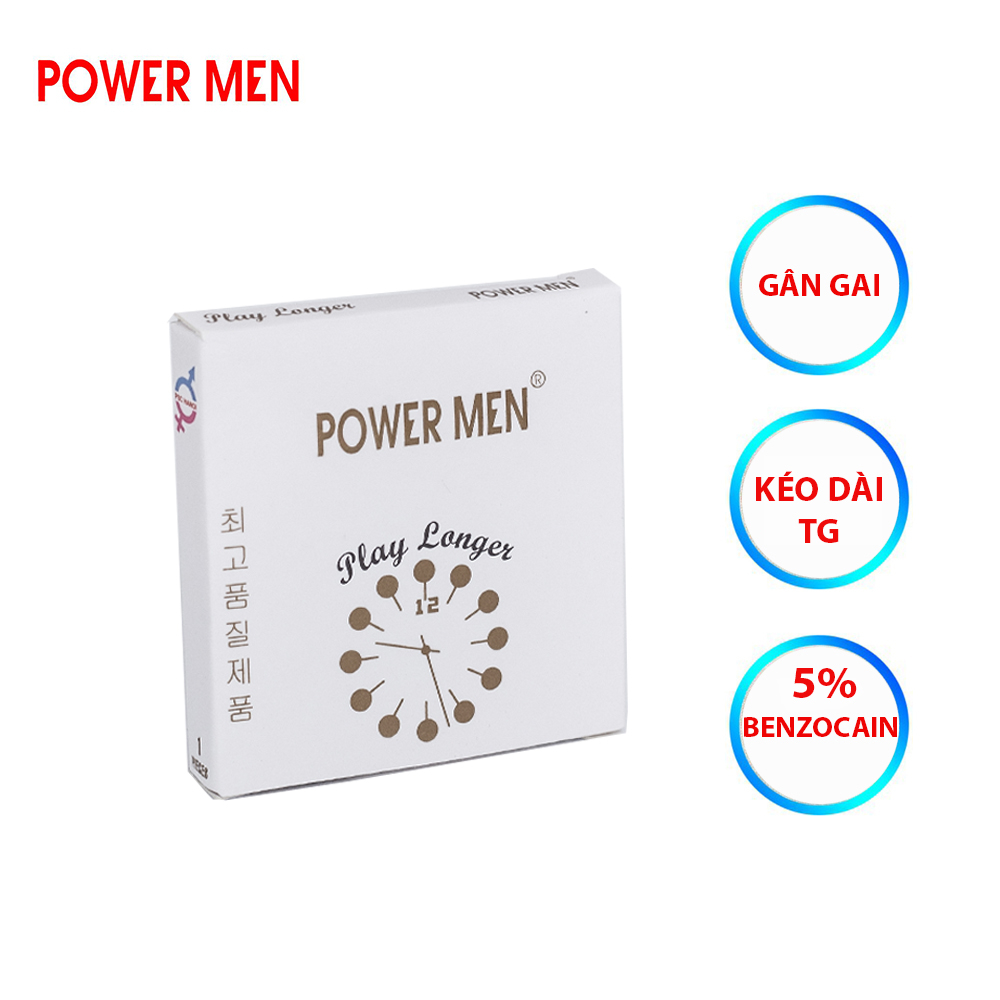 Bao cao su gân gai, kéo dài thời gian Powermen Player Longer hàng đồng hồ Hộp 9 BCS - che tên sp khi giao hàng