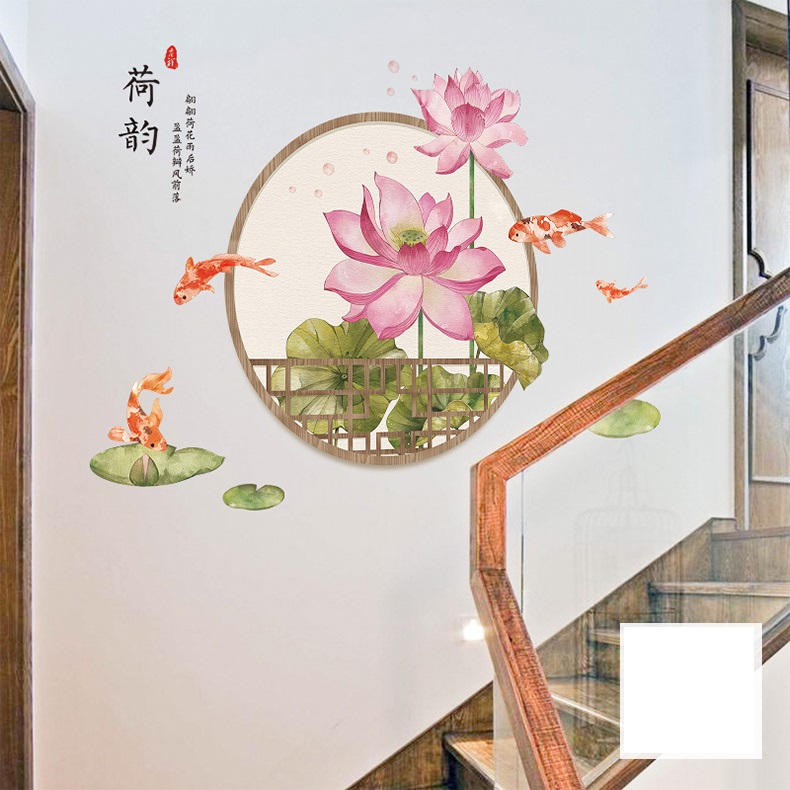 Decal dán tường Hoa sen 11 thủy mặc trang trí nhà cửa siêu đẹp, sáng tạo