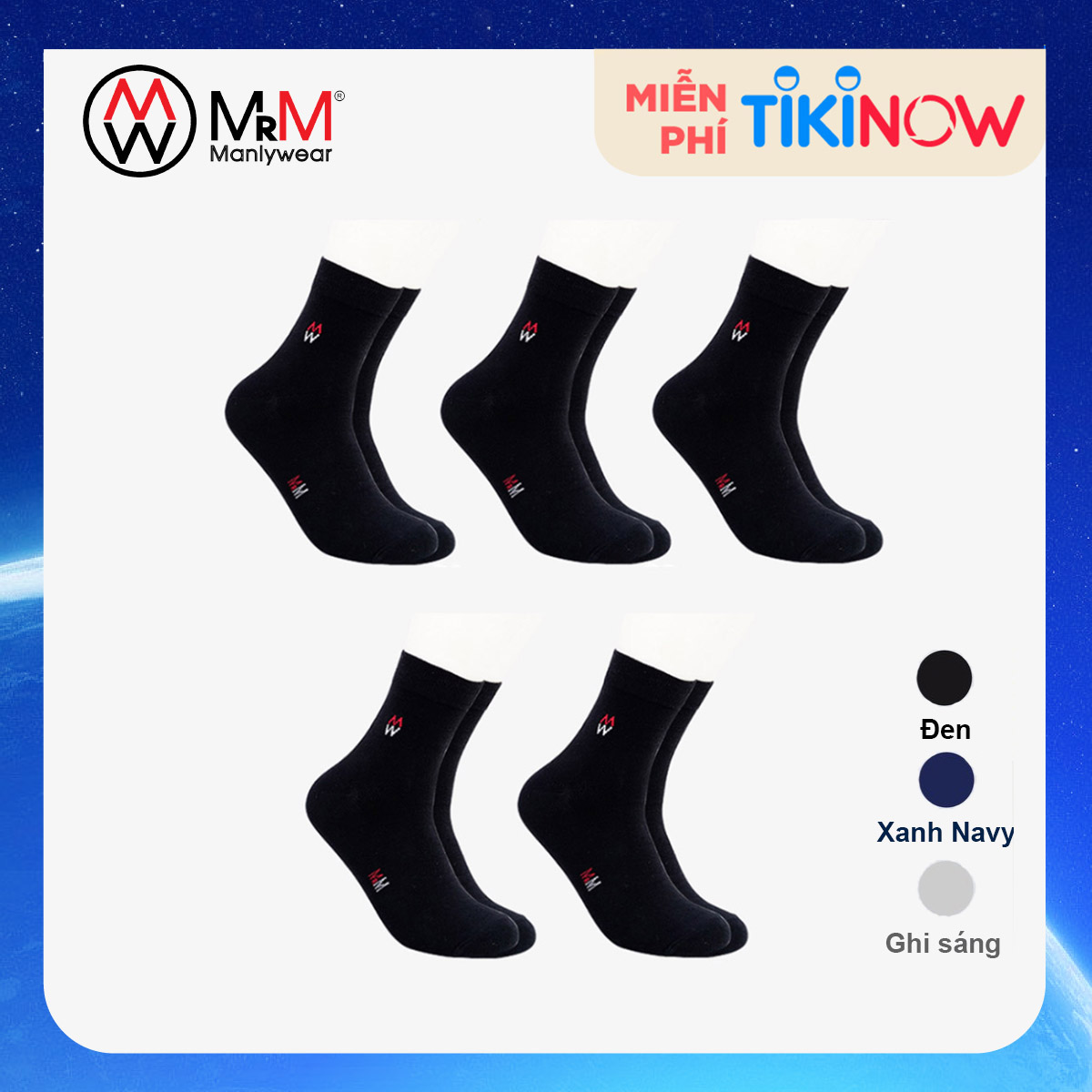 Combo 5 Đôi Tất Cổ Trung Cùng Màu Cotton Thương Hiệu Mrm Manlywear - Đen - Free Size