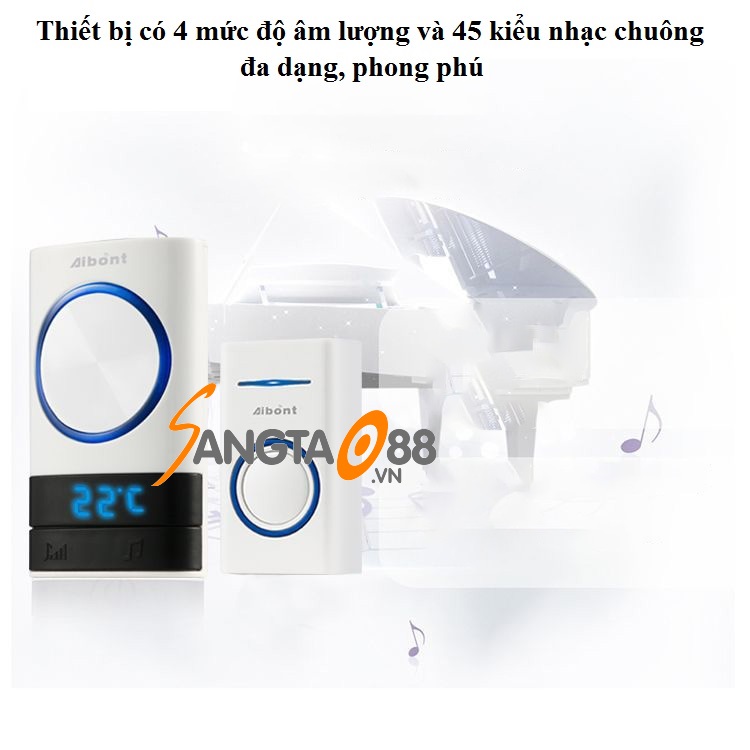 Chuông Đôi Không Dây Hiển Thị Nhiệt Độ Aibont P189-WW ( 2 Chuông - 1 nút bấm )