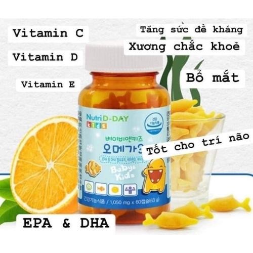 Viên uống bổ sung DHA, EPA Nutri D-DAY Baby &amp; Kids Omega 3 phát triển trí não trẻ em