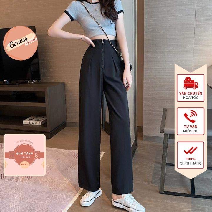 Quần suông ống rộng Goness lưng cao vải cao cấp culottes nữ mặc kéo dài chân - Q01