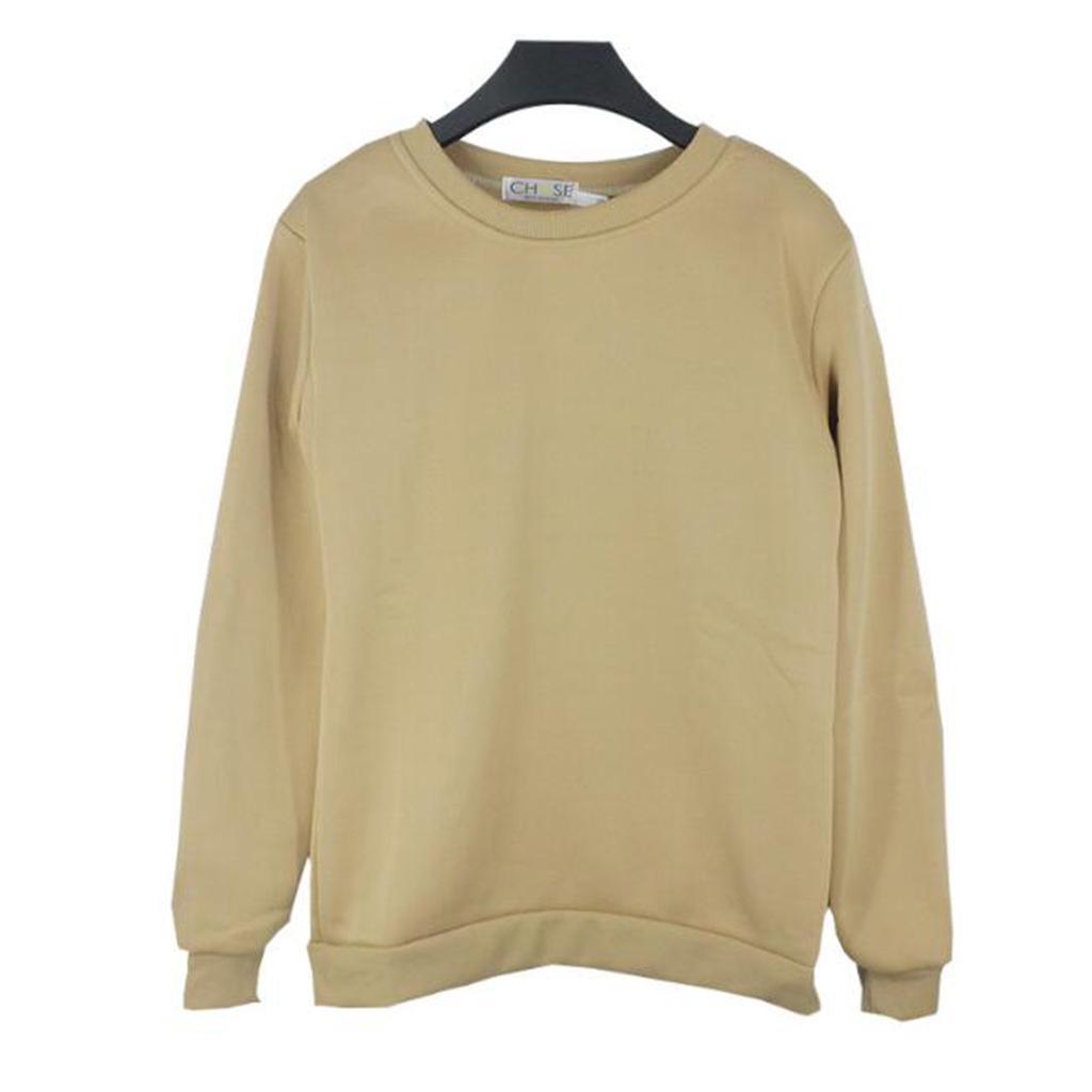 Autumn Solid Round Neck Long Sleeves Fleece Sweatshirts Unisex Loose Top