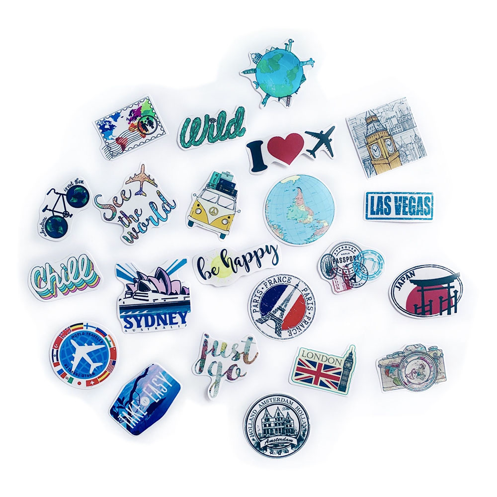 Bộ 20 Sticker Travel Du Lịch Hình Dán Trang Trí Vali Chống Nước Decal Chất Lượng Cao Xe Đạp Xe Máy Xe Điện Motor Laptop Nón Bảo Hiểm Máy Tính Học Sinh Tủ Quần Áo Nắp Lưng Điện Thoại