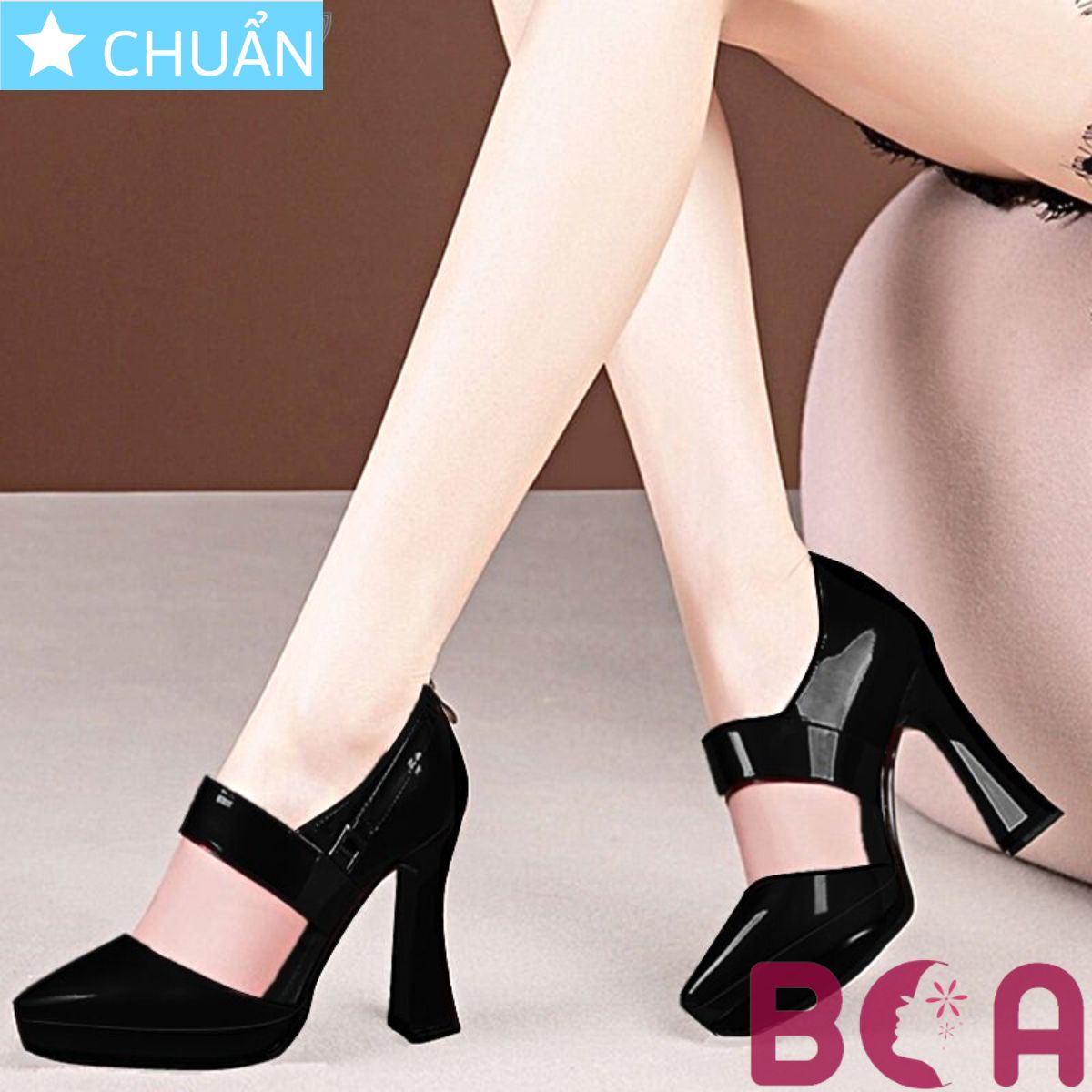 Giày cao gót nữ màu đen 8p RO477 ROSATA tại BCASHOP phối nhựa trong cao cấp ở giữa thười trang, dây kéo phía đen