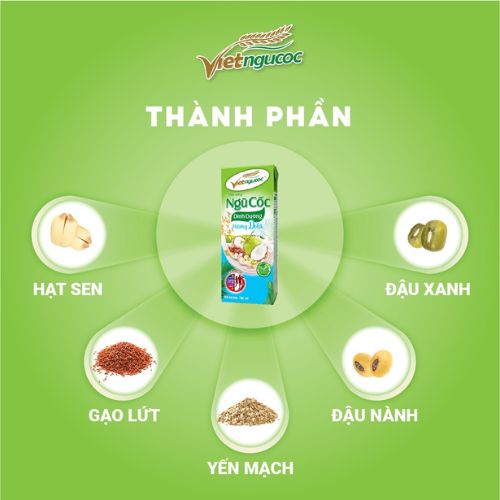 Thùng 48 hộp Sữa Ngũ Cốc Dinh Dưỡng VIỆT NGŨ CỐC Hương Dừa Thơm Béo Uống Liền 180ml/Hộp
