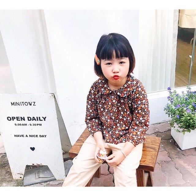 Vải thô cào bông hoa baby nâu mềm ấm may váy áo