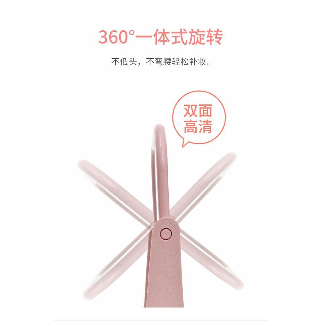 Gương trang điểm để bàn lúa mạch 2 mặt xoay 360 độ