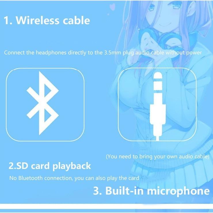 Tai nghe chơi game âm thanh nổi Bluetooth có thể gập lại 2 trong 1 5.0 hình nakano sankan miku Nhật Bản