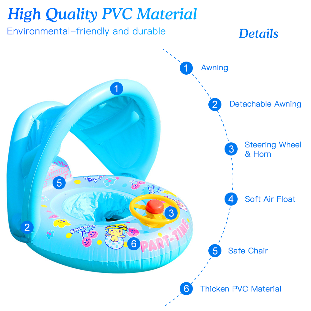 Phao bơi bơm hơi cho trẻ em có phụ kiện che nắng