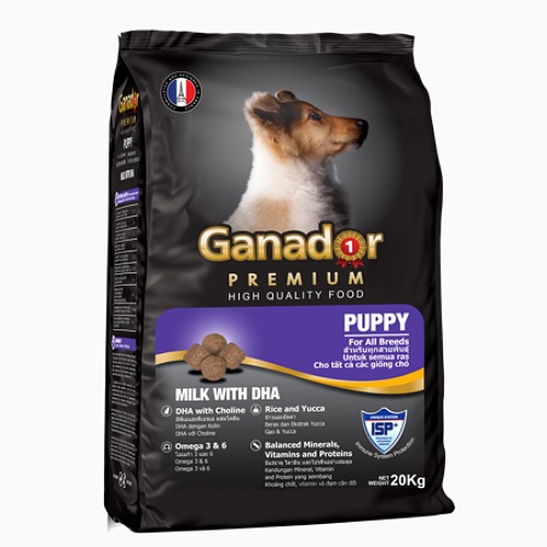 Thức ăn cho chó con Ganador vị sữa &amp; DHA Milk &amp; DHA 20kg (dạng xá)