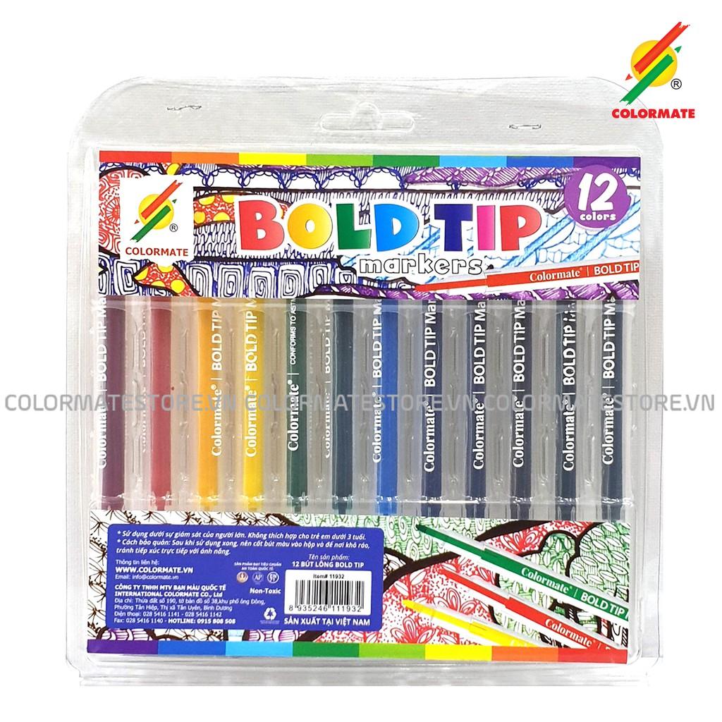 Bút lông màu Colormate, bút màu Bold Tip Marker bộ 12 màu - COLORMATE