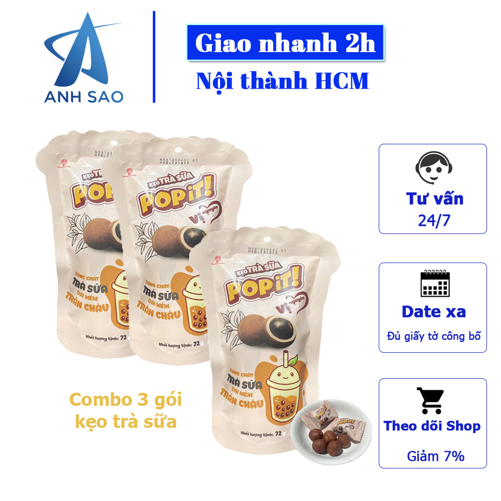 Combo 3 gói Kẹo trà sữa trân châu Popit Phạm Nguyên 72g