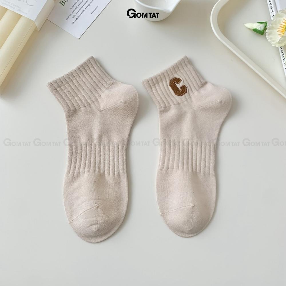 Tất vớ nữ cổ ngắn cao cấp GOMTAT mẫu chữ C, chất liệu cotton mềm mại, thấm hút, thoáng khí - PO-CONGAN-C-3014-1DOI